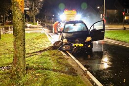 Auto tegen boom op Bovenmaatweg in Huizen