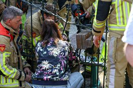 Kat vast in hek in Laren