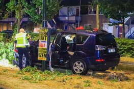 Auto tegen boom in Huizen, brandweer komt ter plaatse vanwege lekkende LPG-tank