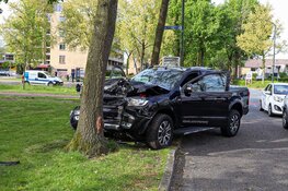 Pick-up tegen boom gereden in Huizen