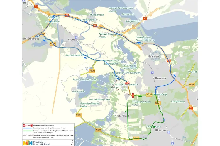 N236 bij ’s-Graveland 8 weken afgesloten wegens onderhoud