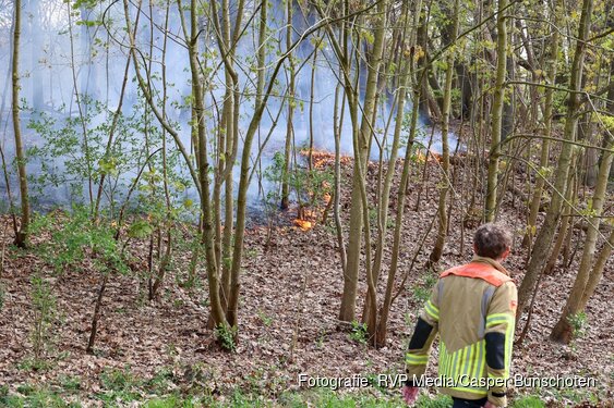 Brandweer blust brand in bos bij Hilversum
